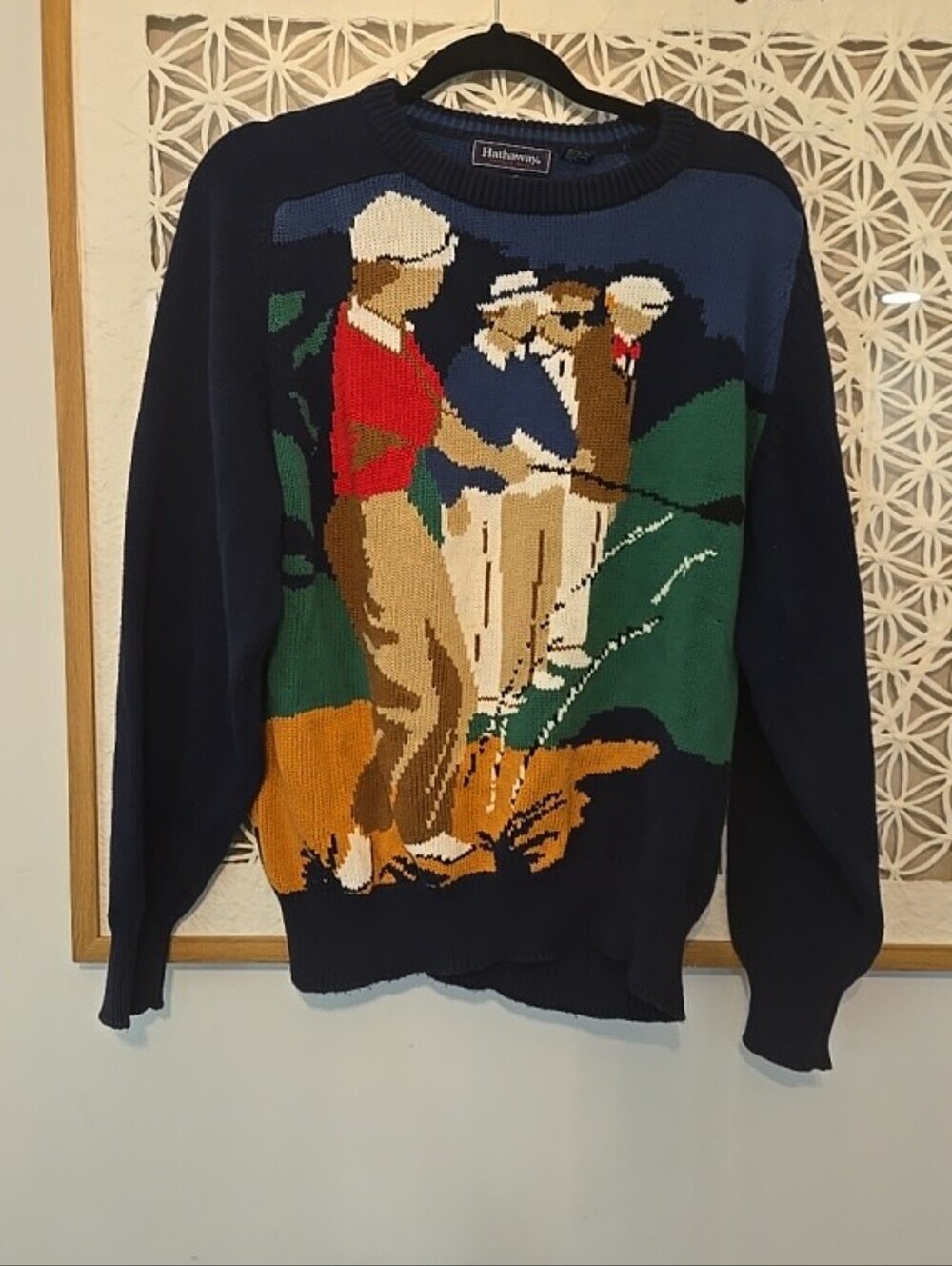 Vintage Hathaway Hand Intarsia Golf Sweater Men’s Large Multicolor 90s Knit - Picture 2 of 8